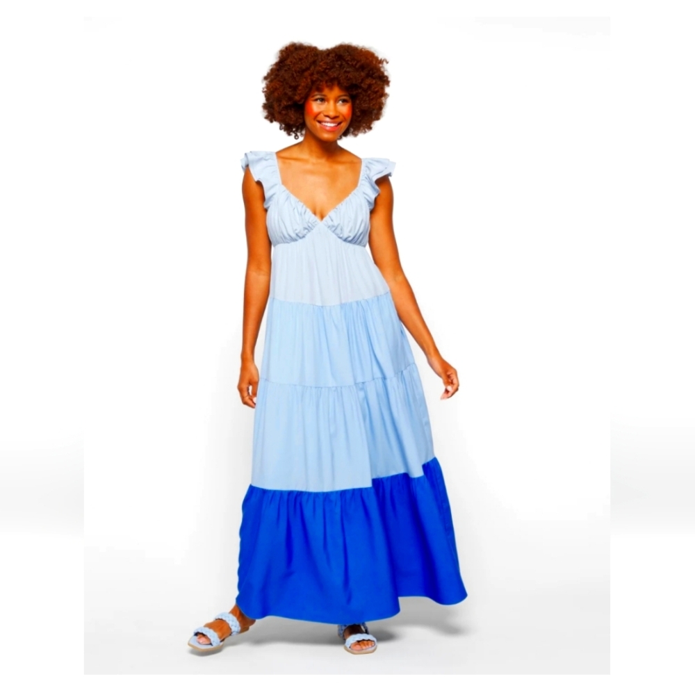 English Factory Colorblock Tiered Maxi Dress, Like New, with Stretch, Stitch Fix